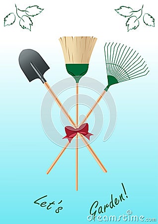 Bouquet of garden tools! Nice bow included. Vector Illustration